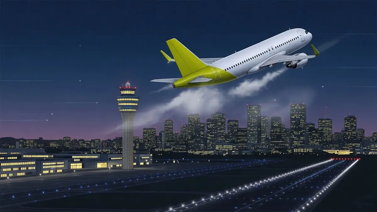 Night flight climbing a yellow altitude bar, poster for the scoring explainer